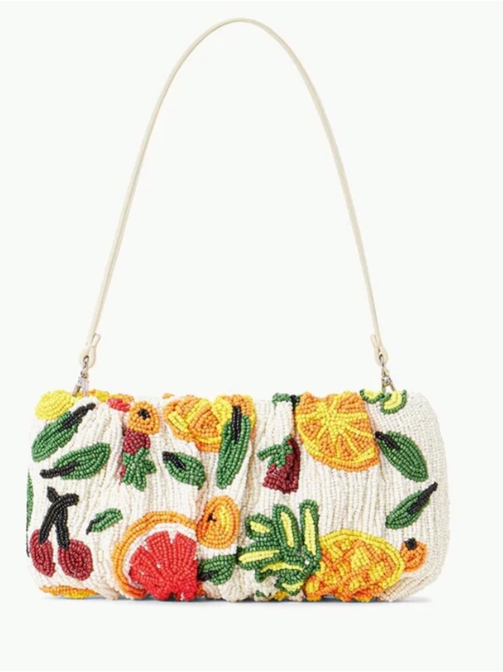STAUD Beaded Bean Bag Fruit Print Convertible Clutch Shoulder Bag NWT